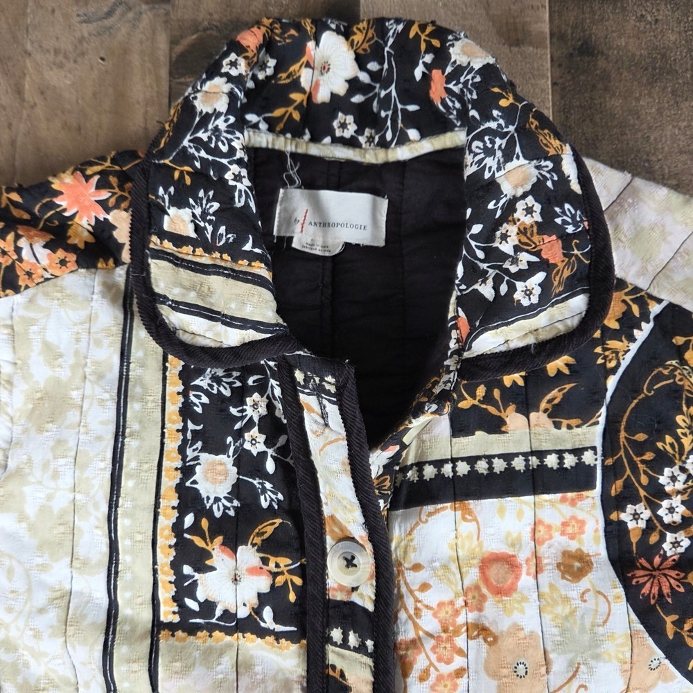 Anthropologie Quilted Patchwork Floral Button Down Shirt Jacket Shacket Women XS - Picture 4 of 15